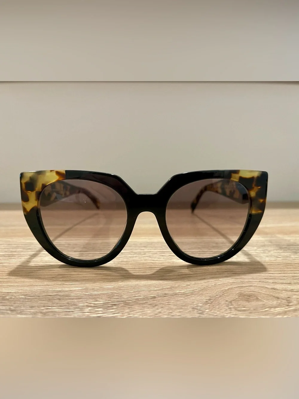 Prada Cat-Eye Sunglasses SPR 14W 389-0A7 Two-Tone Tortoise & Black 52mm